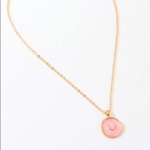 New! Pink Enamel Inlaid Crescent Moon Necklace.